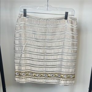 Miami Cream Gold & Silver Shimmery Smocked Mini Skirt Size L